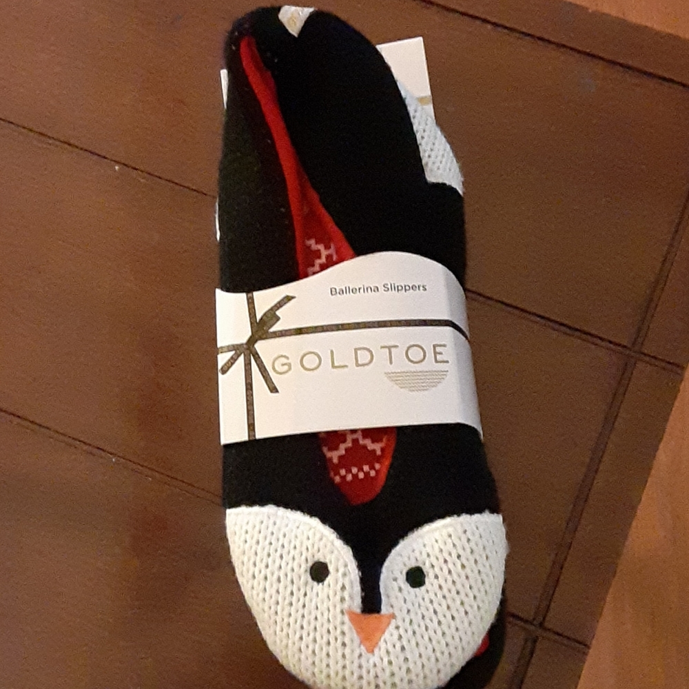 Goldtoe Gloria penguin black & white animal face ballerina slippers Size 8 New …